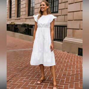 100% cotton white midi dress